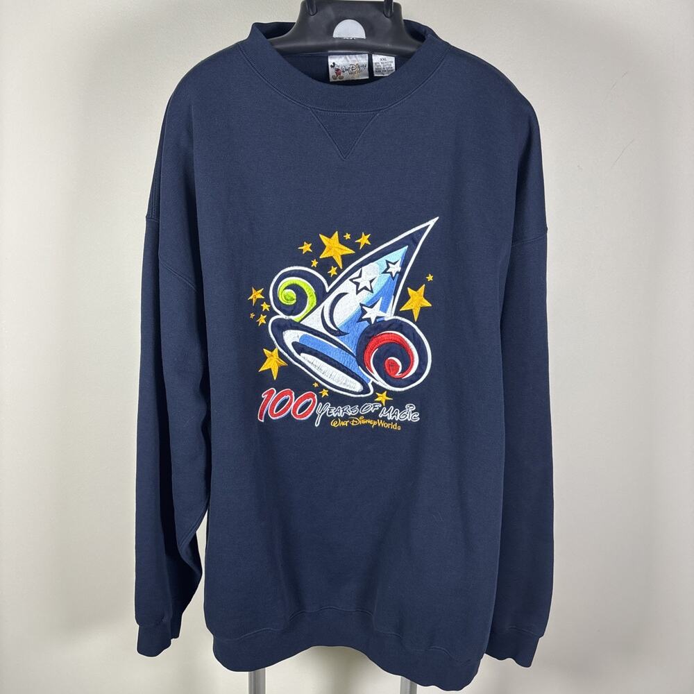 Walt Disney World Embroidered Sweatshirt 100 Years Of Magic Adult 2XL Navy Blue